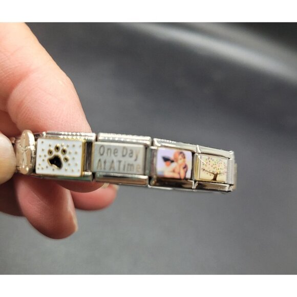 VTG Italian Charm Bracelet USA Flag Inspirational Angel Cherub preppy classic - Picture 2 of 4